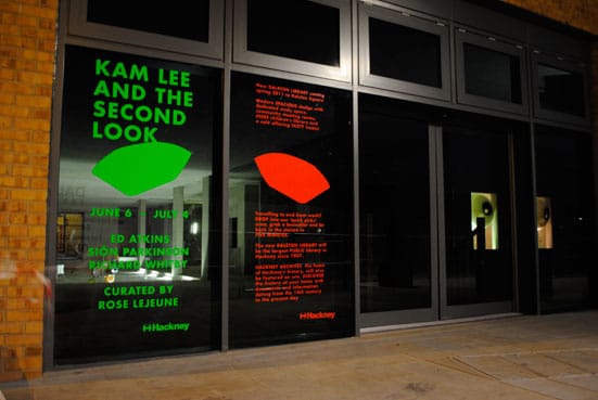 Rose Lejeune presents: Kam Lee and the Second Look An exhibition by Ed Atkins, Sion Parkinson and Richard Whitby, in the space of the new library at Dalston Square — Kam Lee and the Second Look. Photography by James Lander.