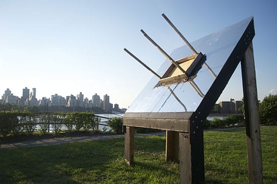 Four Exhibitions at Socrates Sculpture Park, New York — 
Darren Bader ‘Glue a [rectangular] table to the sky [table top up, somewhere not too close to the sky’s zenith].’ Socrates Park (Photo J. Scutts)
