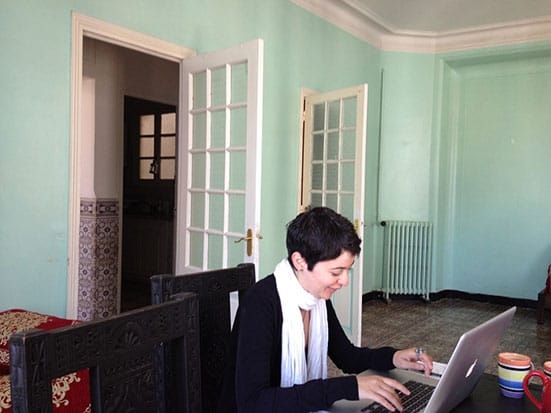 
Nicene Kossentini working in the residency flat, May 2012 © aria
