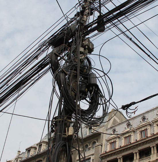 Unruly telephone cabling, Bucharest